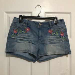 Floral Embroidered Jean Shorts